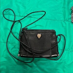 Brighton Black Leather Crossbody with Heart Emblem